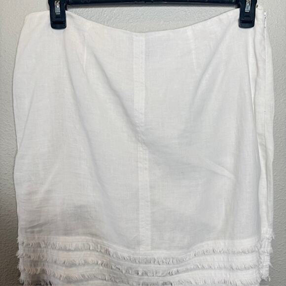 Tommy Bahama Sz 12 White Linen Raw-Edged Fringe Skirt - Picture 3 of 11